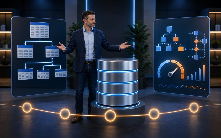 Zwei verbundene SQL Trainingsstationen mit Datenbankzylinder für T-SQL Grundlagen und Performance Tuning