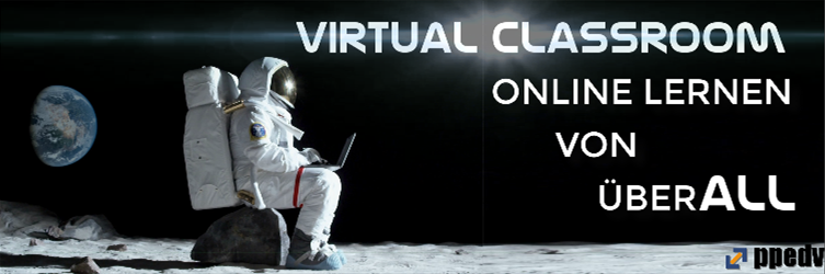 Astronaut im Weltall mit Laptop als Symbol für Virtual Classroom Training